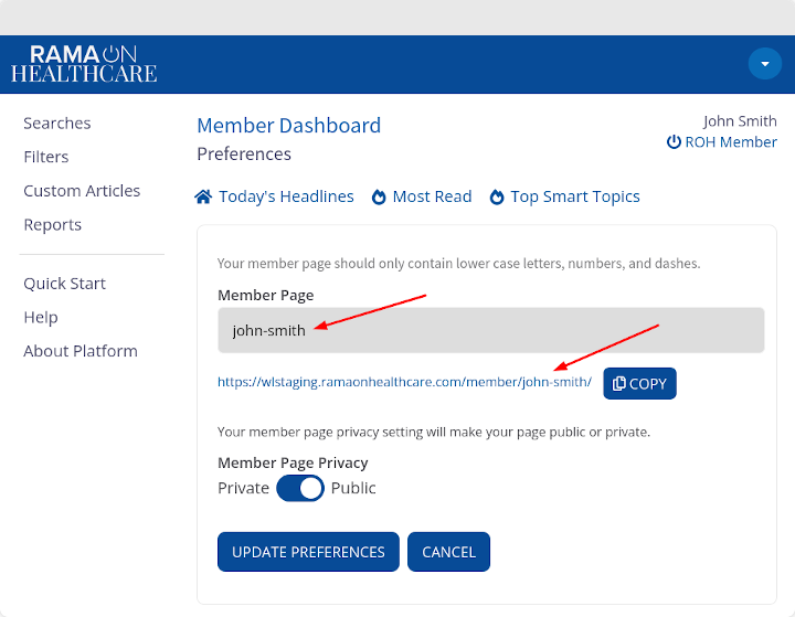 Changing your member page link