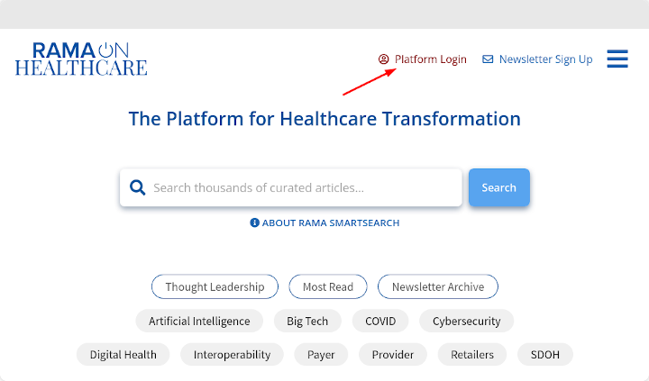 Click the login link to register and login to the RamaOnHealthcare Platform
