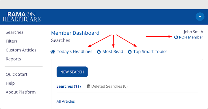 Convenience links to find articles and view your member page